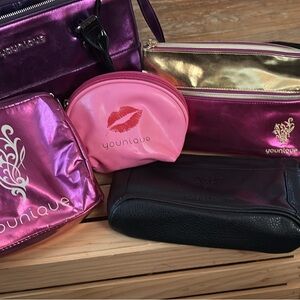 Younique Shimmering Pink and Gold Cosmetic Bag Collection